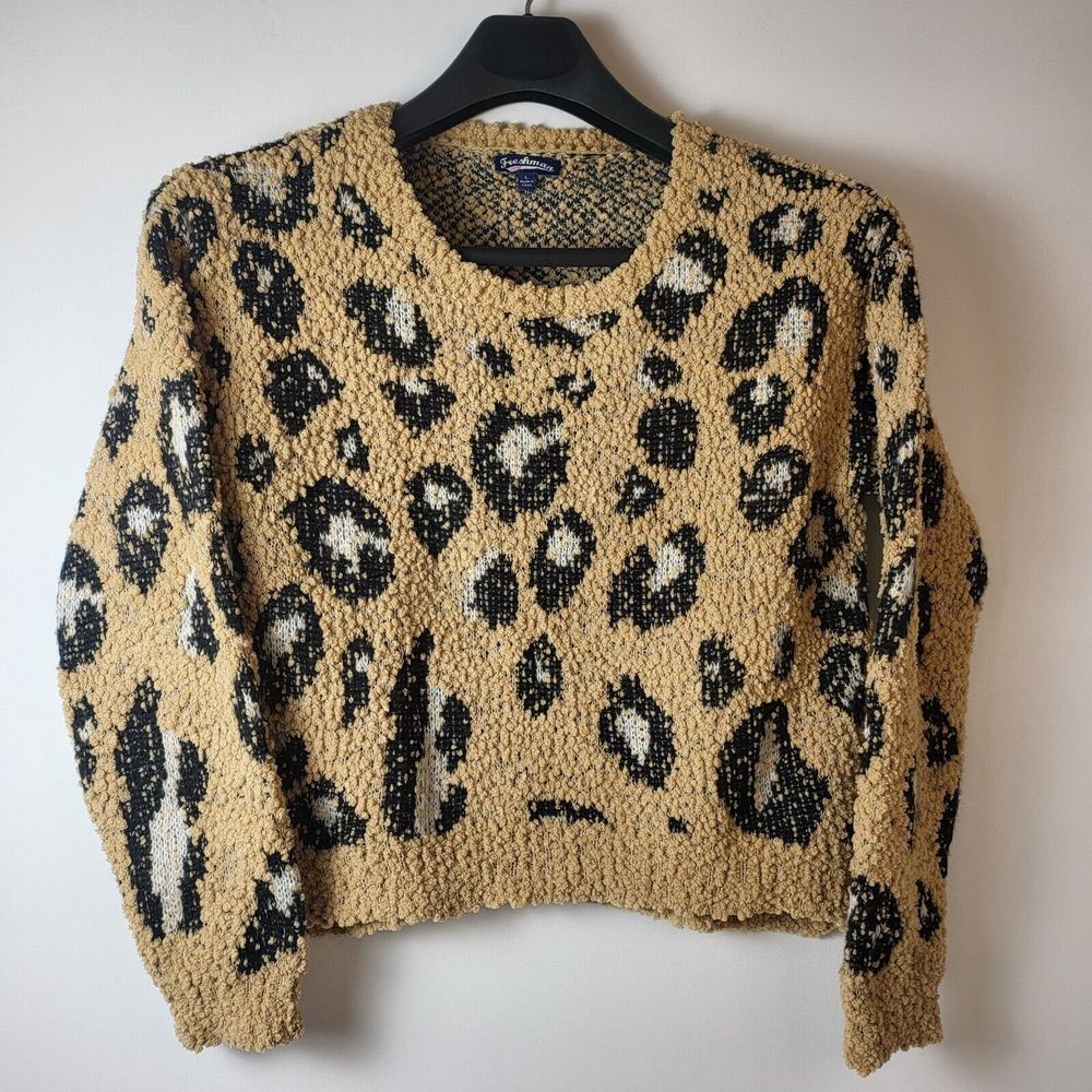 Freshman 1996 Women Brown Pullover Sweater Size Large‎ Animal Print